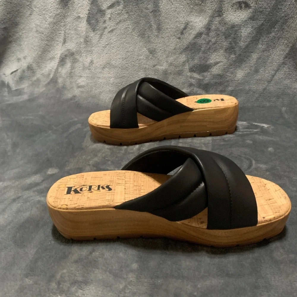 Korks Sandals Women 8 Black Padded Crisscross Platform Wedge KR0011099 Boho Cork